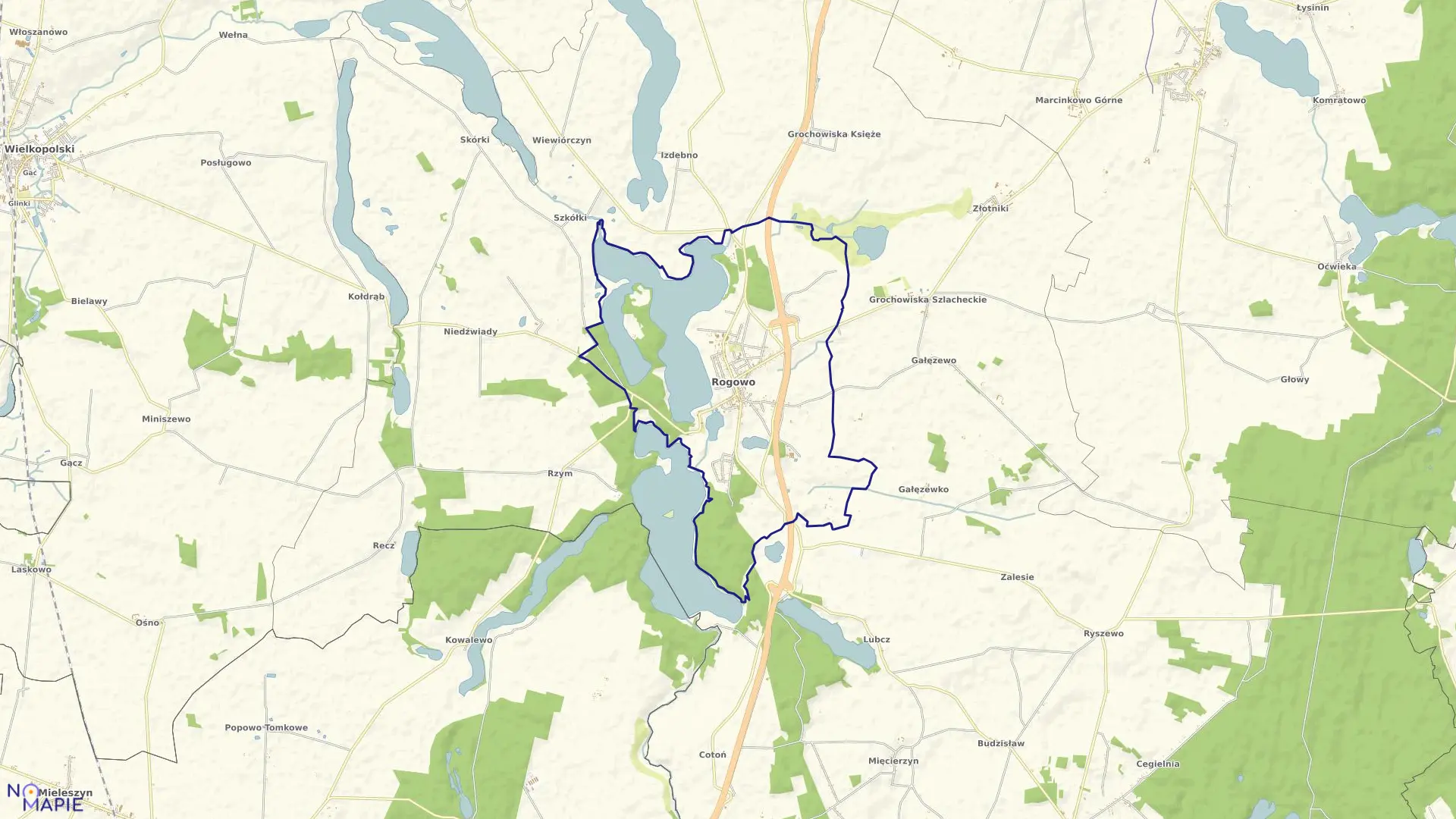 Mapa obrębu Rogowo w gminie Rogowo